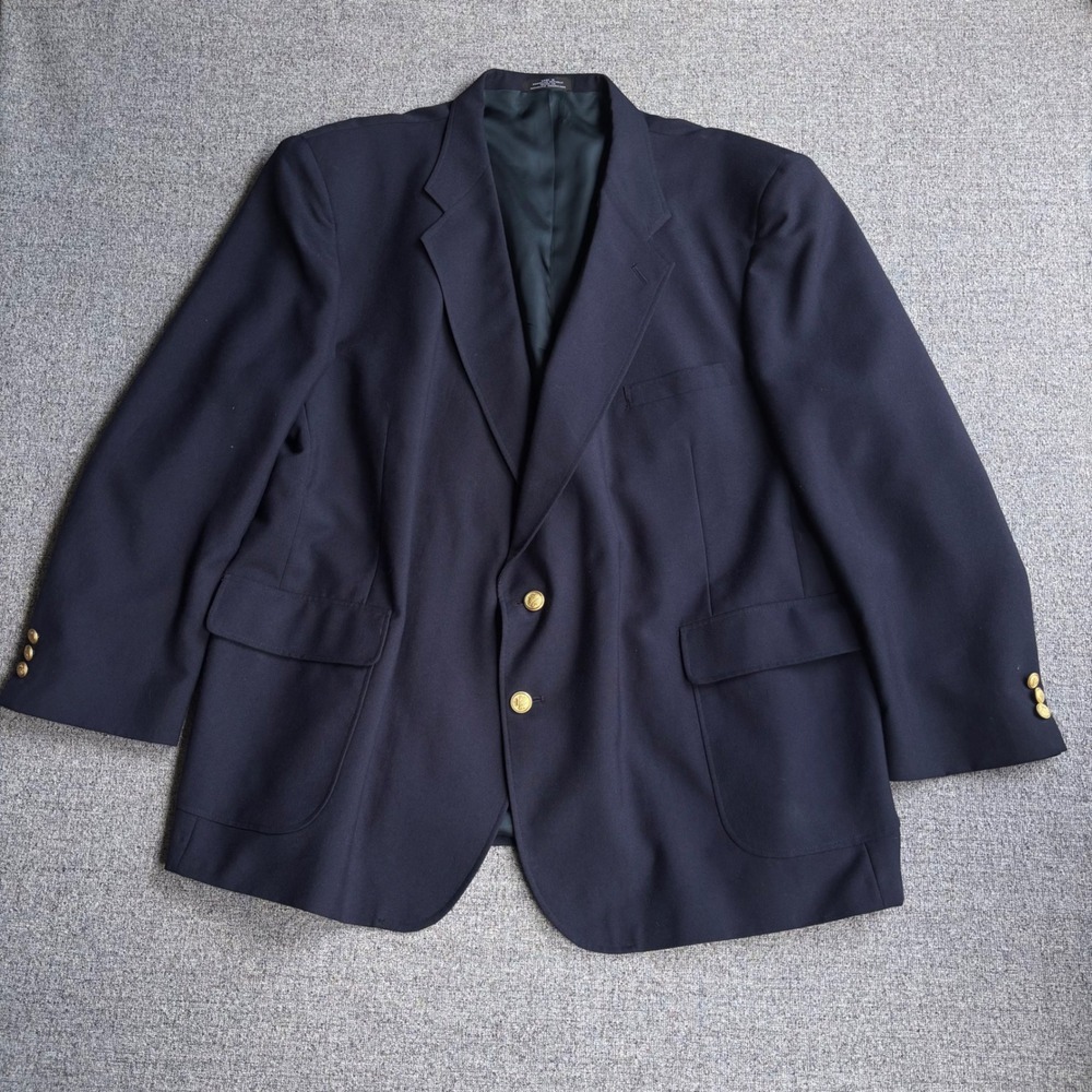 David Taylor Blazer Mens 54R Two Button Navy Blue Gold Crest Buttons Sport Coat